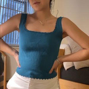Zara Square Neck Turquoise Tank Top